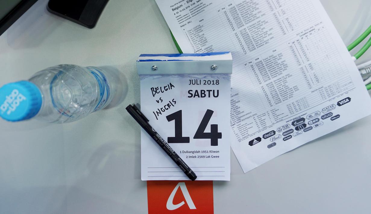 Pada hari ke delapan, saya jurnalis Bola.com, Okie Prabhowo, Melakukan liputan perebutan tempat ke tiga Piala Dunia 2018 antara Inggris melawan Belgia di Stadion Saint Petersburg, Rusia. (Bola.com/Okie Prabhowo)