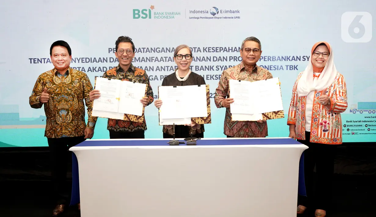 BSI siap mendukung bisnis syariah LPEI untuk percepatan dan transformasi transaksi ekspor. Mulai dari layanan transaction banking termasuk cash management, virtual account, trade services, penerimaan devisa hasil ekspor (DHE), serta layanan ritel lainnya. (Liputan6.com/HO/BSI)