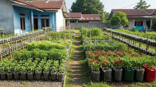 Kebun Cabai dari Botol Plastik yang Rapi dan Estetik Model Klaster Zona Panen