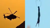 Saat ditemukan, tubuh korban mengapung tanpa pelampung dalam kondisi sadar. Aksi akrobatik  bergelantungan di helikopter menggunakan kaki.