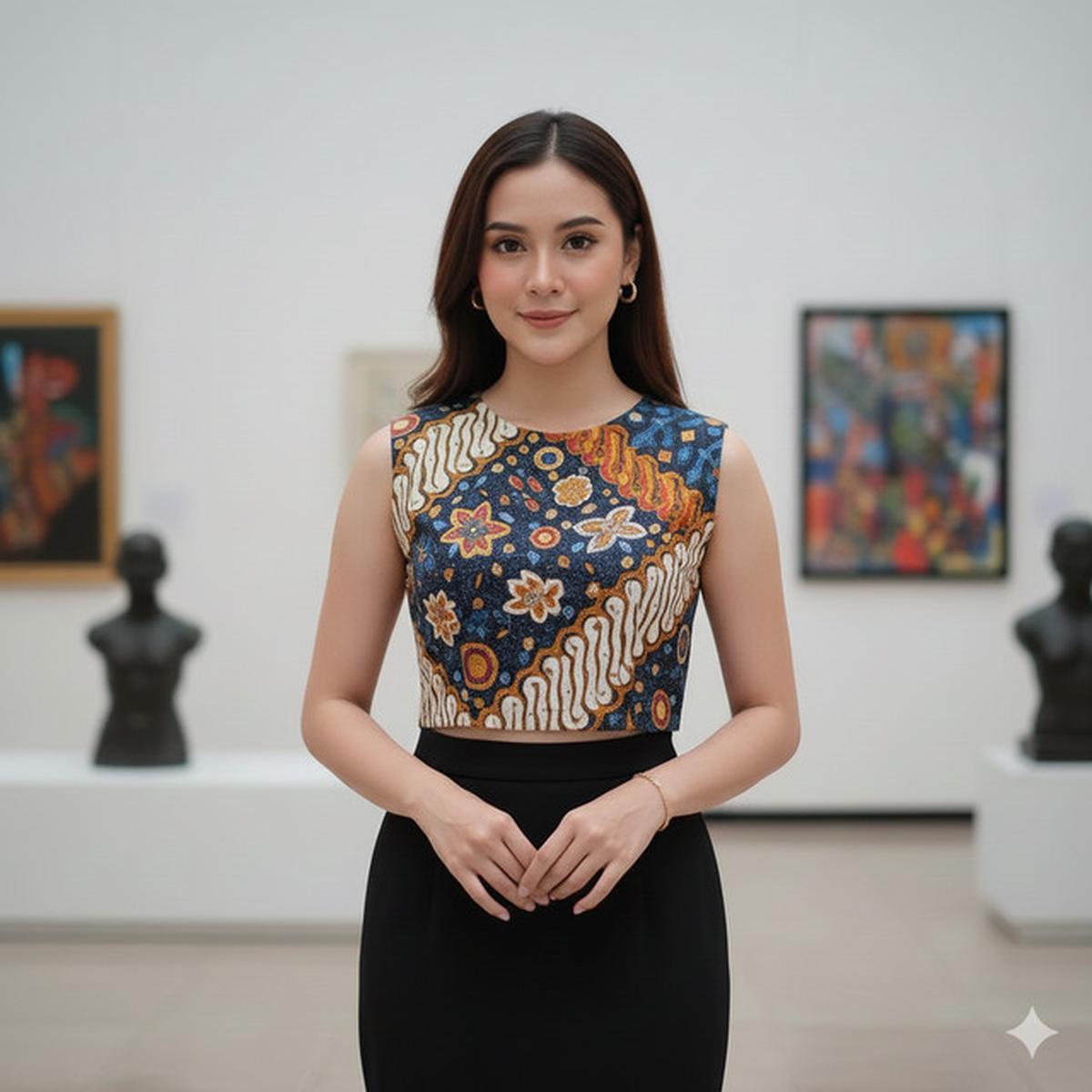 Model Atasan Batik Crop Cut dengan Rok High Waist