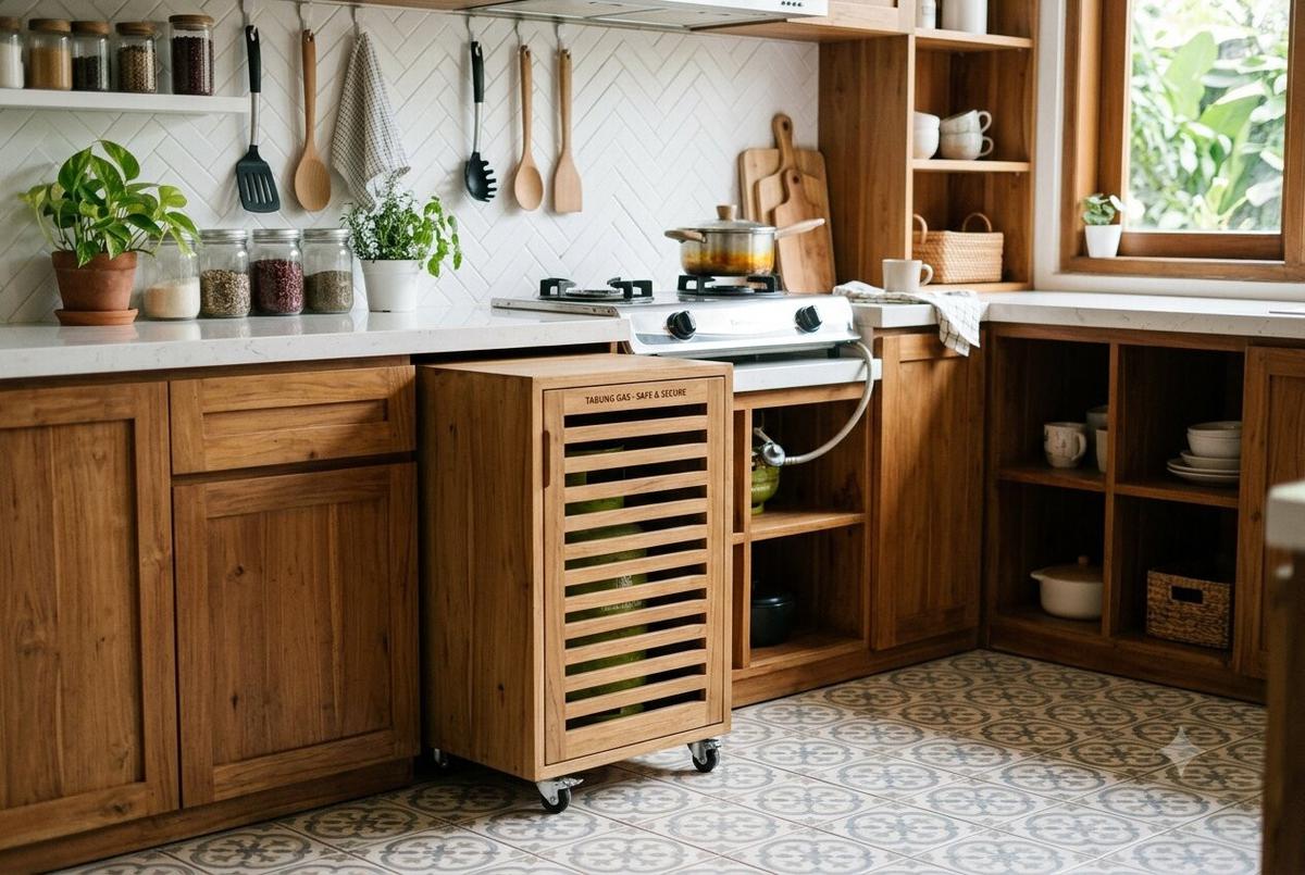Desain Tempat Tabung Gas di Kitchen Set yang Estetik