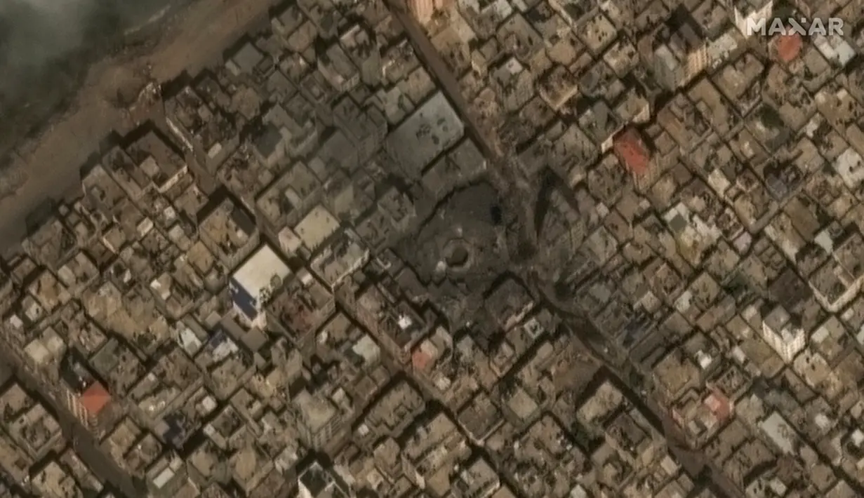 Perdana Menteri Israel Benjamin Netanyahu mengatakan dalam pidatonya pada Senin malam bahwa pasukan negaranya “baru saja memulai” tanggapan mereka. (Satellite image ©2023 Maxar Technologies via AP)