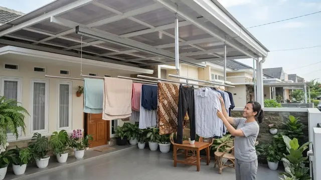 Model Kanopi Teras dengan Tempat Jemuran Model Kanopi dengan Rel Jemuran Geser