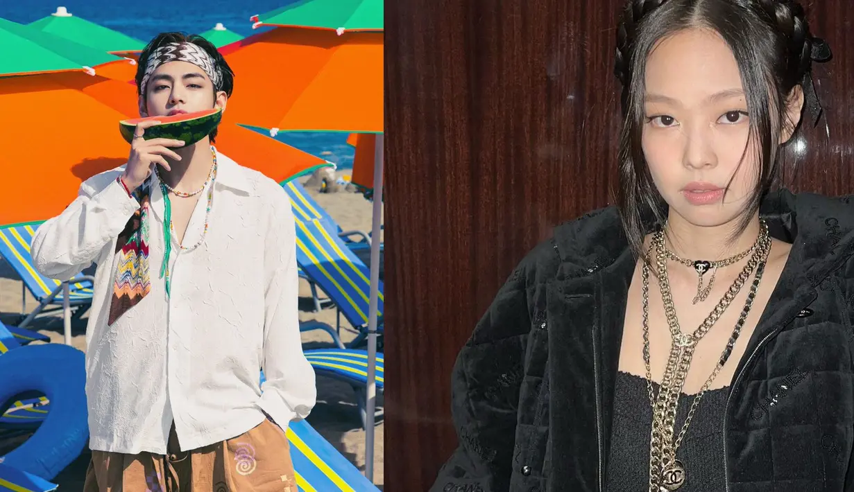 V BTS dan Jennie Blackpink. (Big HIt Music via Sompi, Instagram/ jennierubyjane)