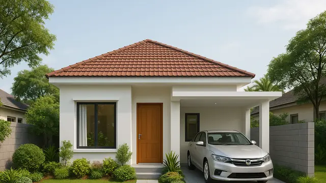 Desain Rumah Sederhana 7x12 dengan Taman Mini dan Garasi/Ilustrasi gambar oleh AI