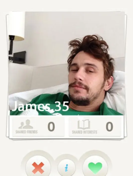 James Franco dikabarkan menggunakan Tinder untuk bertemu wanita yang jauh lebih muda darinya. (Best Life)