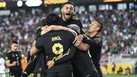 Selebrasi skuad&nbsp;Meksiko dalam laga versus Honduras di semifinal Concacaf Gold Cup 2025, Kamis (3/7/2025).&nbsp;(AP Photo/Eakin Howard)