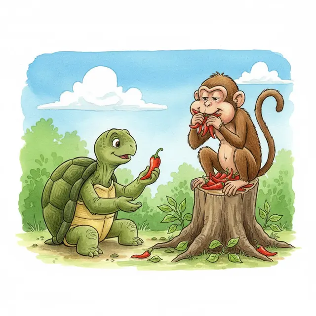 Ilustrasi Dongeng Sunda Monyet dan Kura-Kura (Gemini AI)
