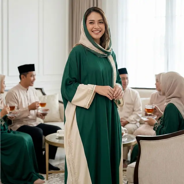 Model Gamis Kombinasi 2 Warna Terbaru untuk Lebaran 2026