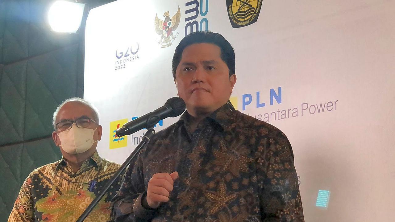 Menteri BUMN Erick Thohir dalam peluncuran Holding dan Subholding PT PLN (Persero), di Kantor Pusat PLN, Rabu (21/9/2022).