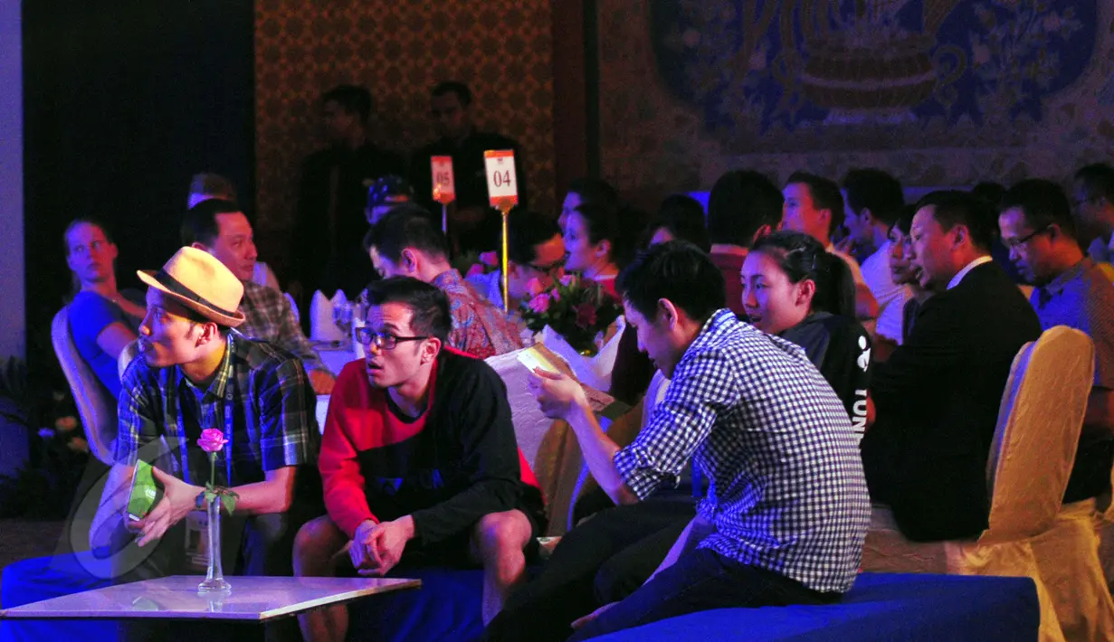 Pebulu tangkis mancanegara yang akan berlaga di turnamen BCA Indonesia Open Superseries Premier 2015 hadir dalam welcome dinner, di Jakarta, Senin (1/6). Indonesia Open akan berlangsung di Istora Gelora Bung Karno, 2-7 Juni. (Liputan6.com/Yoppy Renato)