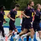 Latihan ini persiapan jelang berlaga di babak 16 besar Euro 2024 melawan Slovakia pada Minggu (28/6/2024) mendatang. (AP Photo/Thanassis Stavrakis)