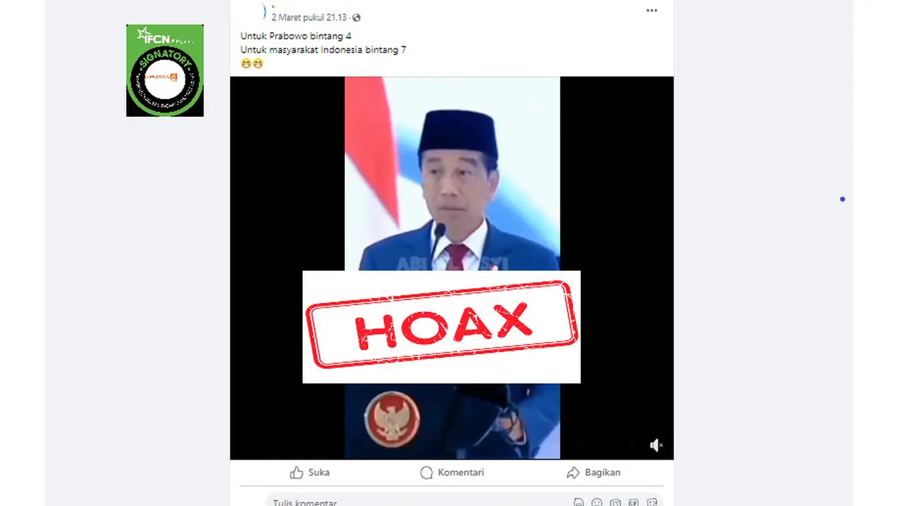 Tangkapan layar salah satu hoaks seputar Jokowi