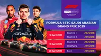 Jadwal live streaming round 5 Formula 1 STC Saudi Arabian Grand Prix 2025 di Vidio. Jangan sampai terlewatkan turnamen balap mobil bergengsi di dunia, Formula 1 STC Saudi Arabian Grand PRix 2025 hanya di layanan OTT Vidio. (sum. doc. vidio.com)