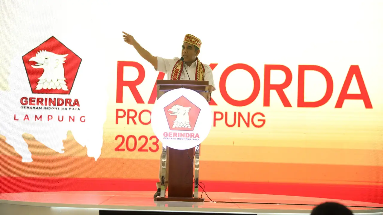 Sekjen Partai Gerindra Ahmad Muzani menghadiri Rapat Koordinasi Daerah (Rakorda) DPD Gerindra Lampung, Rabu (14/6) (Istimewa)