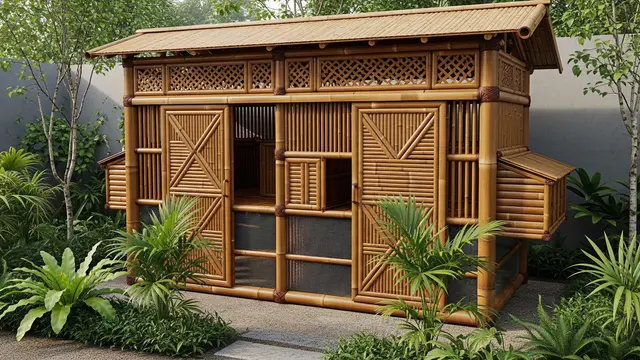 Kandang Bambu Modular dengan Pintu Bilik Geser