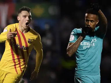 Barcelona dan Real Madrid sama-sama meraih hasil positif di babak 32 besar Copa Del Rey 2021/2022 pada Kamis (06/01/2021) dini hari WIB. Blaugrana menang 2-1 atas Linares Deportivo sedangkan Los Blancos menang 3-1 atas Deportivo Alcoyano. Berikut ulasannya. (Foto Kolase: AFP dan AP)