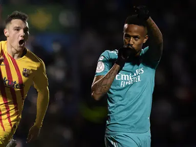 Barcelona dan Real Madrid sama-sama meraih hasil positif di babak 32 besar Copa Del Rey 2021/2022 pada Kamis (06/01/2021) dini hari WIB. Blaugrana menang 2-1 atas Linares Deportivo sedangkan Los Blancos menang 3-1 atas Deportivo Alcoyano. Berikut ulasannya. (Foto Kolase: AFP dan AP)