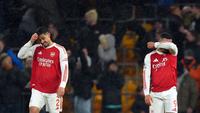 Namun, Arsenal gagal mempertahankan keunggulan skor pada babak kedua setelah dua gol dari Wolverhampton bersarang ke gawang mereka. (AP Photo/Dave Shopland)