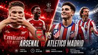 Cover prediksi Arsenal versus Atletico Madrid di Liga Champions. (Bola.com/AI Generated)