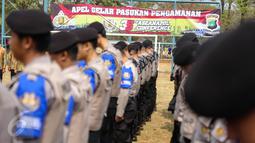 Sebanyak 700 personel disiagakan Polda Metro Jaya untuk mengamankan konferensi organisasi kepala kepolisian ASEAN (ASEANAPOL) ke-35 di Jakarta yang akan diselenggarakan pada 3-7 Agustus 2015, Jakarta, Minggu (2/8/2015). (Liputan6.com/Faizal Fanani)