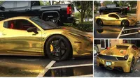 Tak hanya bodinya yang berkelir emas, velg Ferrari 458 milik Robinson Cano ini pun juga berkelir emas.