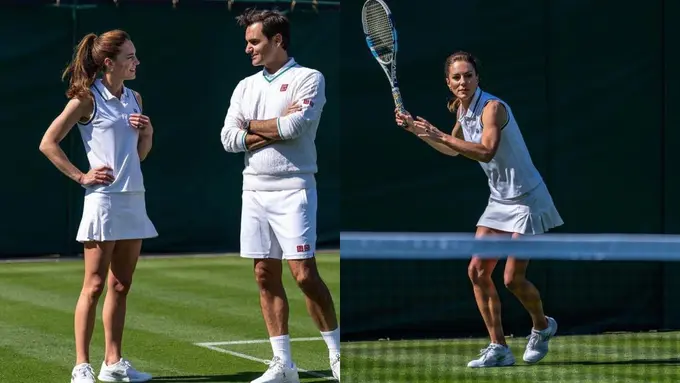 8 Gaya Sporty Kate Middleton saat Adu Skill Tenis Bareng Legenda Roger Federer