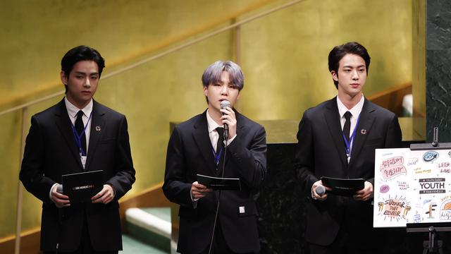 V, Suga, dan Jin BTS di Sidang Umum PBB 2021
