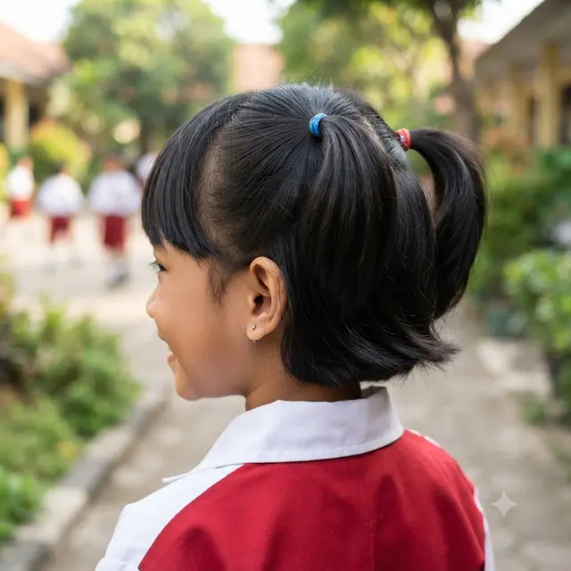Model Kuncir Rambut Anak Sekolah untuk Rambut Pendek