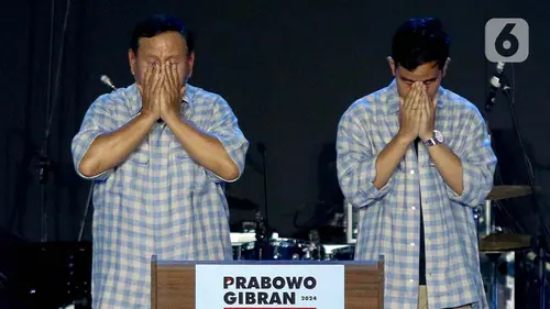 Momen Pidato Kemenangan Hasil Hitung Cepat Pasangan Prabowo-Gibran di Istora Senayan Jakarta
