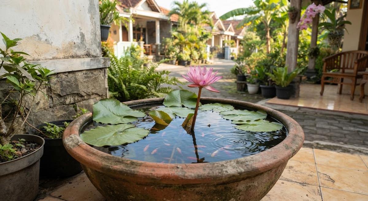 Tanaman yang cocok dipadukan dengan kolam mini di teras yakni teratai