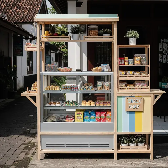 Desain Warung Jajan Anak Depan Rumah dengan Etalase Aluminium
