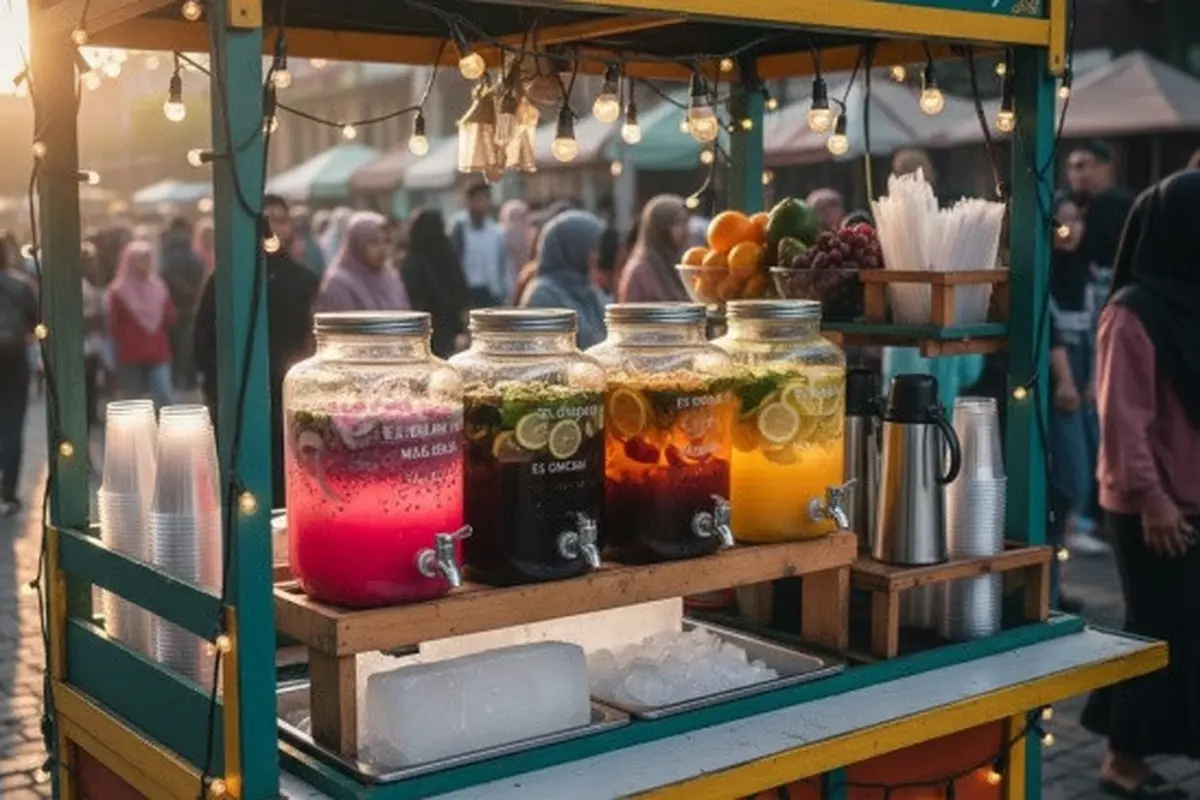 Konsep Penjualan Minuman Tanpa Kulkas dan Blender / Ilustrasi Gemini AI