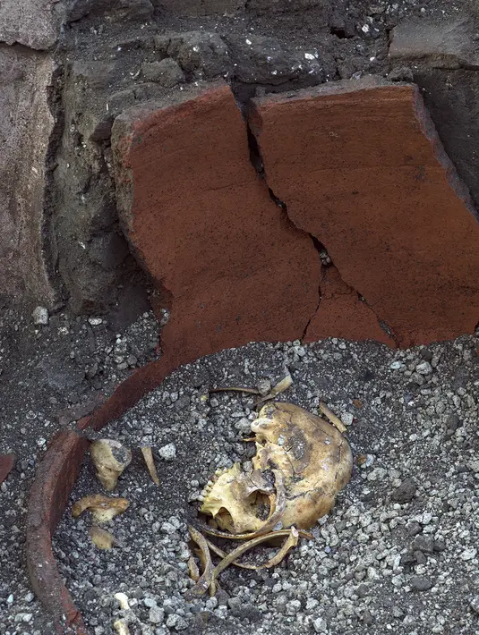 Foto yang dirilis pada 26 Desember 2020 terlihat termopolium, semacam konter "makanan cepat saji" pinggiran jalan (street food) pada era Romawi kuno, di Pompeii. Jejak daging babi, ikan, siput, dan daging telah ditemukan di dalam wadah. (Luigi Spina/Parco Archeologico di Pompei via AP)