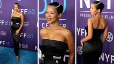Foto kolase Taylor Russell saat menghadiri pemutaran perdana film "Bones and All" selama Festival Film New York ke-60 di Alice Tully Hall di New York pada hari Kamis, 6 Oktober 2022. (Photo by Charles Sykes/Invision/AP)