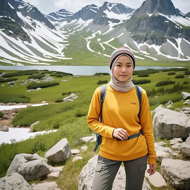 Camping Outfit Hijab. Foto: Meta AI