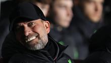 Ekspresi bahagia pelatih Liverpool, Jurgen Klopp saat laga leg pertama 16 Besar Liga Europa 2023/2024 melawan Sparta Praha di Epet Arena, Praha, Republik Ceko, Jumat (08/03/2024) dini hari WIB. (AP Photo/Petr David Josek)