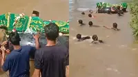 Viral Aksi Warga Berenang Bawa Jenazah Seberangi Sungai Deras, Bikin Miris