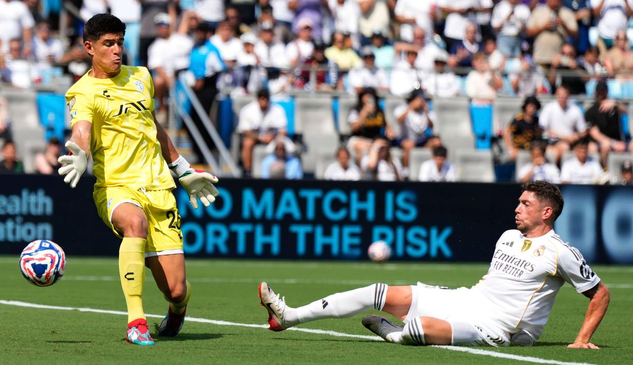 Gol-gol dari Madrid dipersembahkan oleh Jude Bellingham, Arda Guler, dan Federico Valverde. Sementara gol Pachuca dihasilkan oleh Elias Montiel. (AP Photo/Chris Carlson)