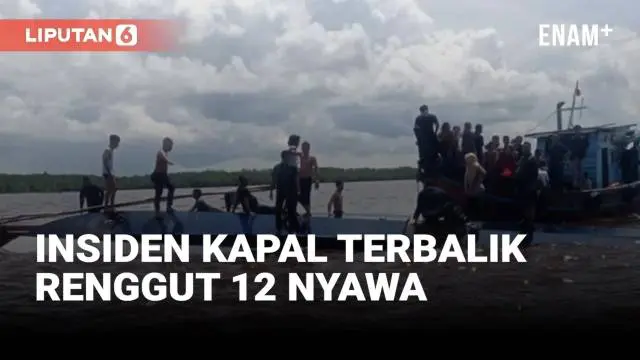 Kapal penumpang Evelyn Calisca 01 rute Tembilahan Indragiri Hilir - Tanjung Pinang Kepri terbalik di perairan Kecamatan Mateman dan Pulau Burung, Kamis siang (27/4/2023).