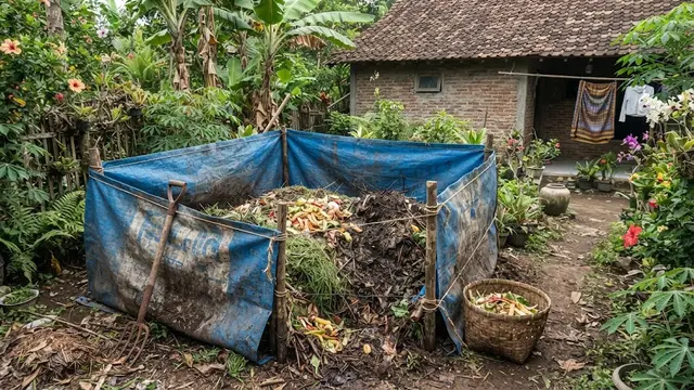 Ide pemanfaatan terpal bekas menjadi sudut kompos alami di rumah