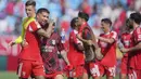 Pemain Benfica merayakan kemenangan atas Bayern Munchen dalam laga lanjutan Grup C Piala Dunia Antarklub 2025 melawan Bayern Munchen di Bank of America Stadium, Charlotte, Amerika Serikat, Rabu (25/06/2025) WIB. (AP Photo/Chirs Carlson)