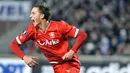 Reaksi striker FC Twente, Marko Arnautovic seusai melesakkan gol dalam partai Piala UEFA antara Marseille vs Twente, 19 Februari 2009 di Stade Velodrome, Marseille. AFP PHOTO/GERARD JULIEN