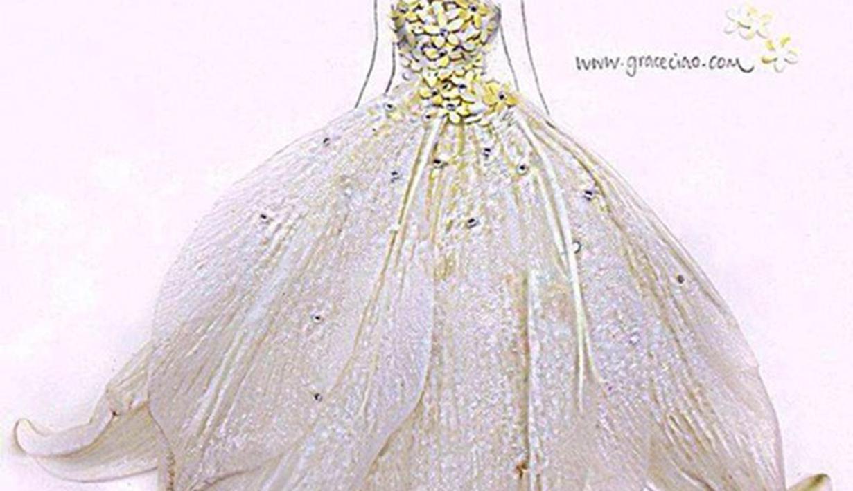 Sketsa Gaun Super Cantik Pakai Kelopak Bunga Oleh Grace Ciao