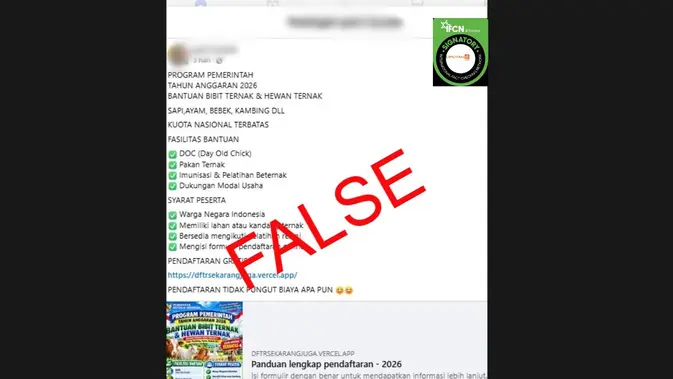 Cek Fakta: Klaim Link Pendaftaran Bibit Ternak GratisPemerintah Turns Out Hoax