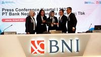 Konfrensi pers laporan keuangan kuartal I 2023 PT Bank Negara Indonesia (Persero) Tbk (BBNI), Selasa (18/4/2023). (Foto: BNI)