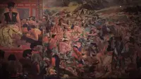 Dua dari tiga panel lukisan Pertempuran antara Sultan Agung dan J.P Coen. (Liputan6.com/Dinny Mutiah)