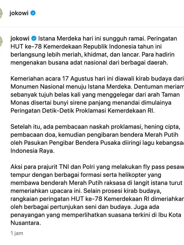 Unggahan Presiden Jokowi. (Foto: Dok. Instagram @jokowi)
