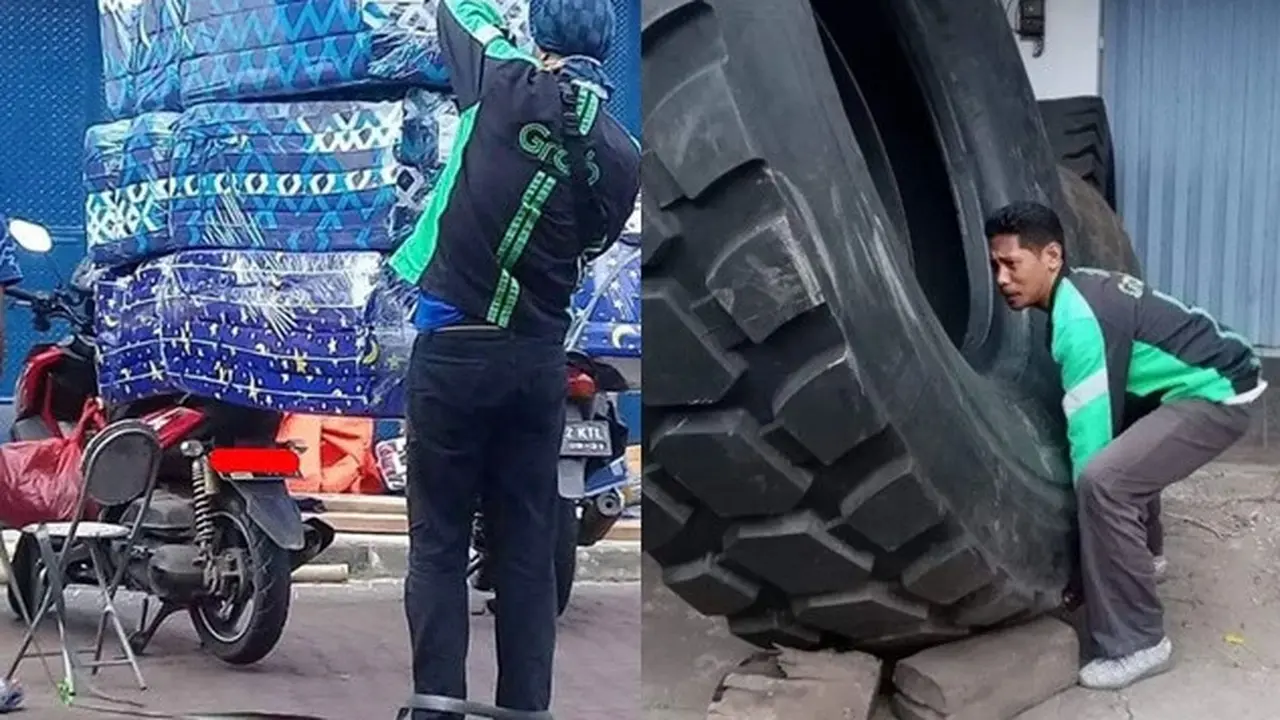 6 Potret Perjuangan Ojek Online Antar Barang Berukuran Super Besar, Bikin Elus Dada
